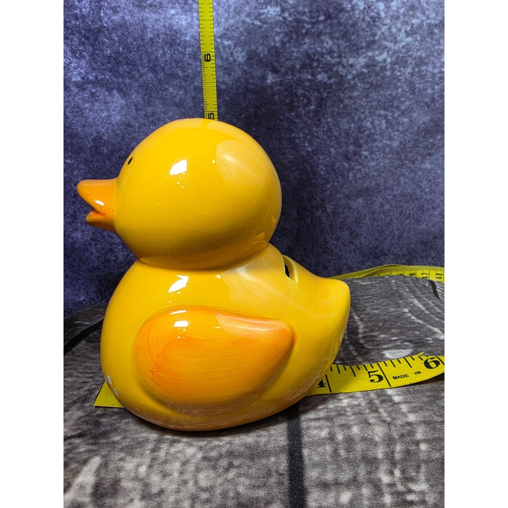 Vintage Yellow Ceramic Rubber Duck Coin Bank Floral Hand Painted 5 Inch - Picture 8 of 8